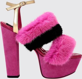 Philipp Plein Sandali con plateau a righe in pelle scamosciata e pelliccia