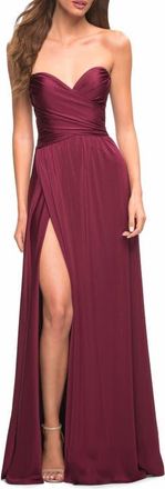 La Femme Simple Strapless Jersey Dress with High Slit in Dark Berry at Nordstrom, Size 12