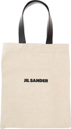 Jil Sander White Canvas Logo Tote Bag