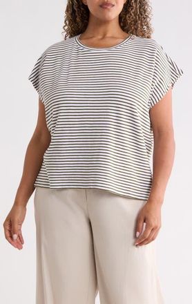 Eileen Fisher Stripe Crewneck Organic Cotton Top in Olive at Nordstrom, Size 3X