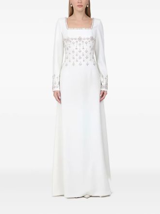 Dina Melwani embellished square-neck maxi dress - women - Polyurethane/Polyester - 40 - White