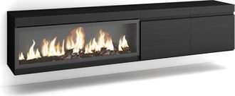 Skraut Home Mueble tv efecto madera negro 208x35x45cm chimenea efecto fuego