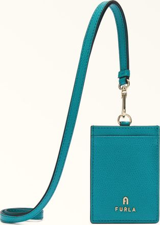 Furla Camelia Badge Holder S Amatore Blue Blue Textured Leather Woman