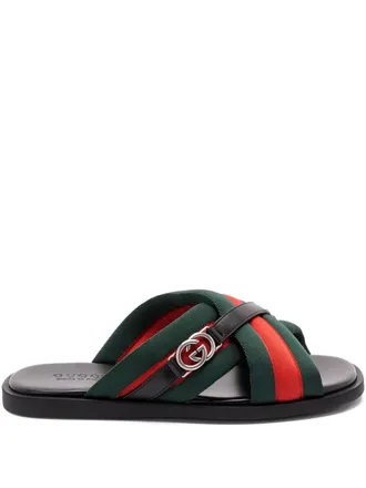 Gucci Maverik Web-striped cross-strap sandals - men - Canvas/Canvas/Leather - 6.5 - Black