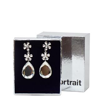 Self Portrait Silver-Plated Brass Crystal Flower Drop Earrings