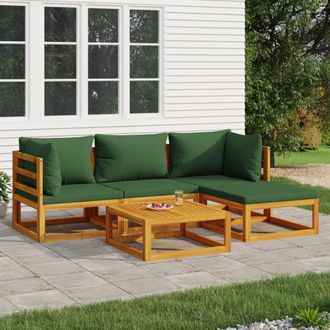 vidaXL Vidaxl - Juego Muebles De Jard&iacute;n 5 Piezas Madera Maciza Y Cojines Verdes