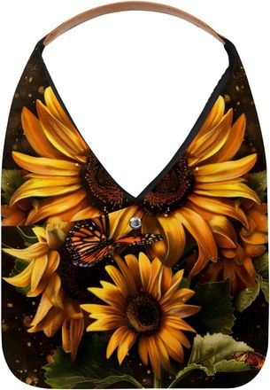 Generic Sunflower Butterflies Reusable Lightweight Grocery Bags - Foldable Into Compact Pouch, Washable & Sturdy, Multipurpose for Shopping and Travel