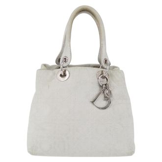 Dior Lady Dior Cannage Quilt Calfskin White Leather Handbag (Pre-Owned)