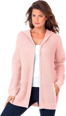 Roaman's Plus Size Waffle Knit Zip-Front Relaxed Hoodie in Soft Blush at Nordstrom, Size Medium