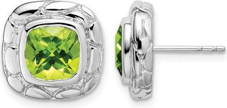 Diamond2Deal Sterling Silver Rhodium Plated Peridot Stud Earrings