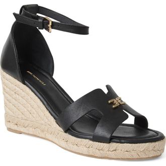 Bruno Magli Dina Ankle Strap Wedge Sandal in Black Nappa at Nordstrom, Size 10