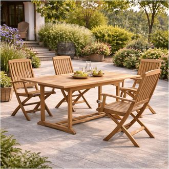 Wanda Collection Conjunto De Mesa De Jard&iacute;n De Teca Nina 160/210 Y 4 Sillones Lisato
