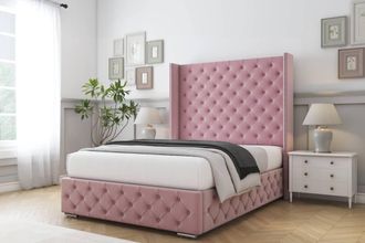 Comfort Beds Emily Plush Bed Frame - 50 Upholstered Wingback Headboard in Pink | Size: Single