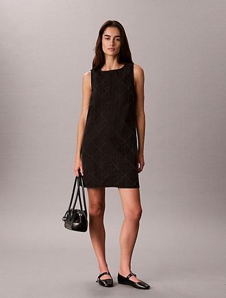 Calvin Klein Vestido Corto Denim Con Logo All Over