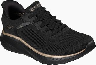 Skechers Womens Skechers BOBS Sport Squad Chaos Textile Womens Black/Gold Standard Trainers - Size: 8