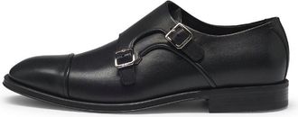 HUGO BOSS Mens Derrek Monk Capped Toe Block Heel Oxfords in Black - Size UK 9