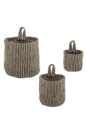 Karma Gifts Set of 3 Vertical Stripe Hanging Baskets in Black at Nordstrom Rack