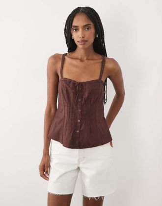 Abercrombie & Fitch Canottiera marrone allacciata sul davanti in coordinato