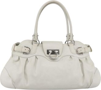 Ferragamo Gancini Handbag Leather White Leather Handbag (Pre-Owned)