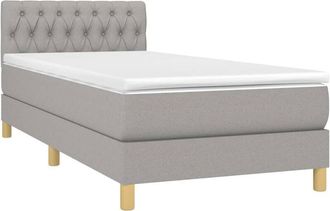 vidaXL Cama Box Spring Con Colch&oacute;n Tela Y Led Gris Claro 90x190 Cm Vidaxl