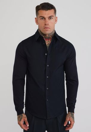 Siksilk Camisa de Ajuste Muscular de Manga Larga Negra para Hombre XXL