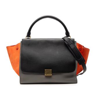 Celine Pre-owned Celine Medium Tricolor Calfskin and Suede Trapeze Satchel Ladies ZXBUQF2D46JJF7VL