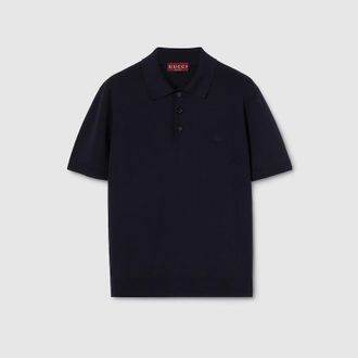 Gucci Silk Cotton Polo Shirt With Embroidery, Size XXXL, Blue, Ready-to-wear
