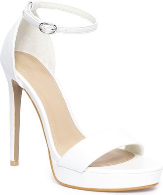 Miss Diva Womens Platfom Heels Ella Anklestrap Heeled Sandals Open Toe - White PU, UK6