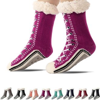 Generic Knitted Ultra-Thick Slipper Home Socks, Ultra-Thick Cashmere Slipper Home Socks, Warm Comfort With Fleece Lined (Dark Purple)