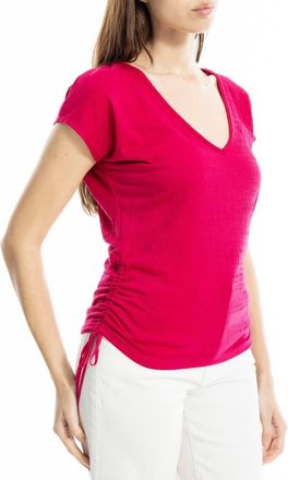 Max Studio Cap Sleeve Ruched Crinkled Knit Top in Hibiscus at Nordstrom Rack, Size X-Large
