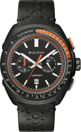 Bulova Racer Chronograph Leather Strap Watch, 42mm in Black at Nordstrom Rack