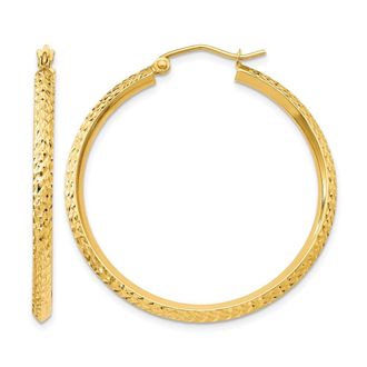 Diamond2Deal 14k Gold Knife Edge Diamond-cut 2.5x30mm Hoop Earrings
