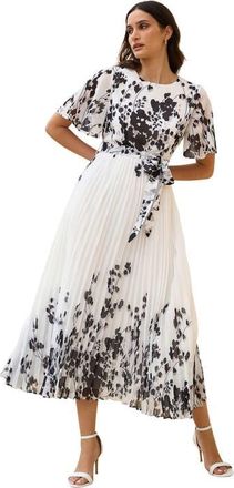 Yumi Short Sleeve Pleated Midi Dress in White at Nordstrom, Size 10