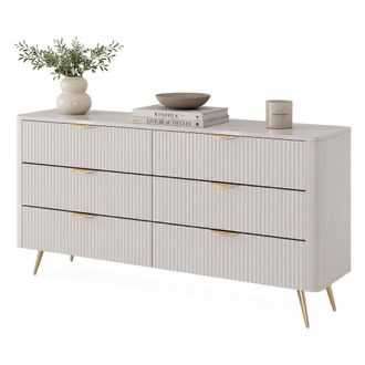 Dmora Credenza Hali, Aparador 6 Cajones, Un Estante, Apertura Corredera, 163x38x81h Cm Beige
