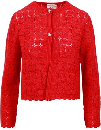 Semicouture Granaatappel Gehaakte Vest - Dames - Vesten - Rood - S - Katoen - Truien & Vesten