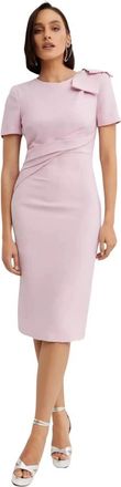 Roland Mouret Korte Mouw Jurk met Strik en Midi-lengte - Dames - Casual kleedjes - Roze - XS - Wol - Kleedjes