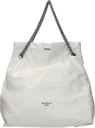Balenciaga Damens Wei&szlig;e Crush-Schultertasche aus Leder