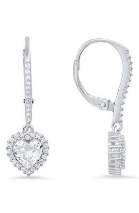 Queen Jewels Sterling Silver Cubic Zirconia Halo Birthstone Heart Drop Earrings in Cubic Zirconia/silver - April at Nordstrom Rack