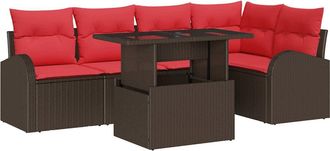 vidaXL Set Divano Da Giardino 6 Pz 5-numero Di Posti Marrone Vidaxl