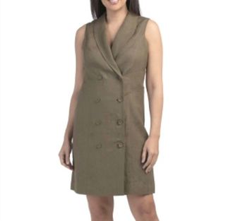 Elie Tahari Linen Dress In Olive