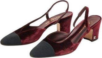 Chanel Burgundy Velvet & Grosgrain Slingback Sandals Size 38.5