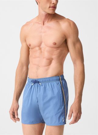 BOSS Mens Signature-stripe blue swim trunk
