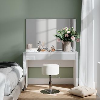 Vicco Tocador Annabelle, Blanco Alto Brillo/blanco, 110 Cm Con Espejo Y Taburete, Vicco