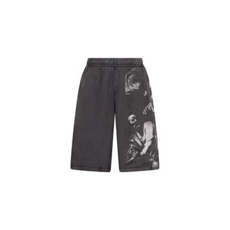 Off-white Korte Broeken, Heren, Zwart, L, Matthew Print Track Shorts