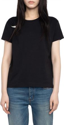 Zadig&Voltaire Suza Rhinestone Wing Pin Cotton T-Shirt in Black at Nordstrom, Size X-Small