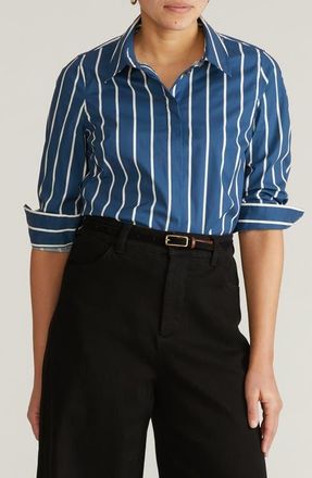 Universal Standard Elbe Stretch Poplin Button-Up Shirt in Ensign Blue at Nordstrom, Size Xs