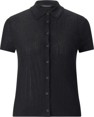 Balenciaga Polo Shirts, female, Black, Size: M Short Sleeve Cardigan