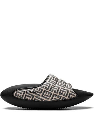 Balmain B-It gewatteerde Monogram Print slippers - Zwart