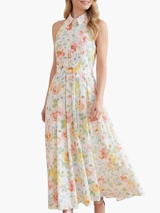 Needle & Thread Sienna Rose Cotton Halter Maxi Gown in Optic White at Nordstrom, Size 10