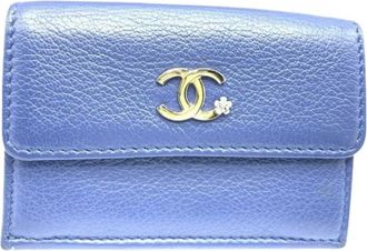 Chanel Pre-owned Tri-fold Portemonnee - Dames - Vintage Accessoires - Blauw - ONE Size - Leer - Vintage